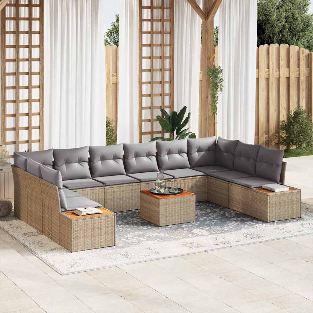 Havesofa Sæt med pude 10 pcs Beige og lys grå Polyrattan