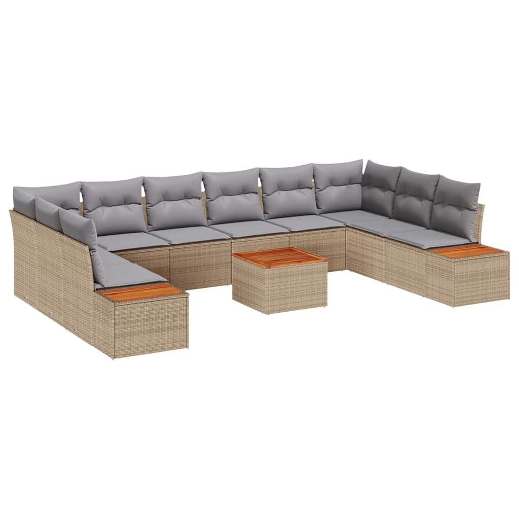 Havesofa Sæt med pude 10 pcs Beige og lys grå Polyrattan