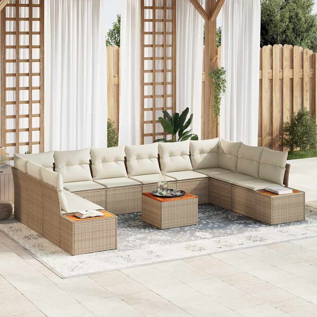 Havesofa Sæt med pude 10 pcs Beige og creme Polyrattan