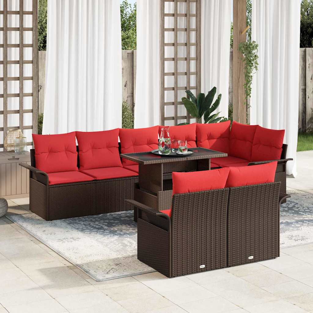 Havesofa Sæt med pude med opbevaring 9 pcs Brun Poly Rattan