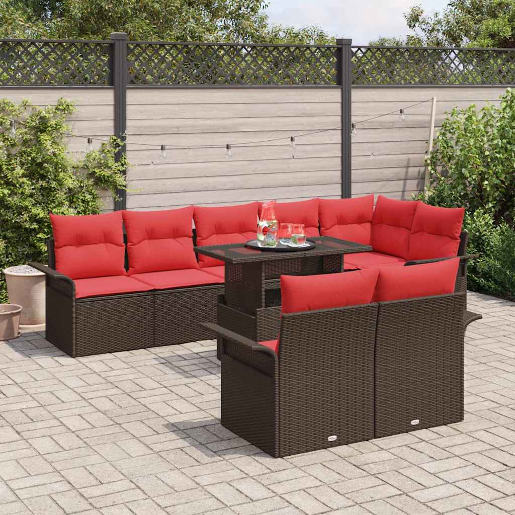 Havesofa Sæt med pude med opbevaring 9 pcs Brun Poly Rattan