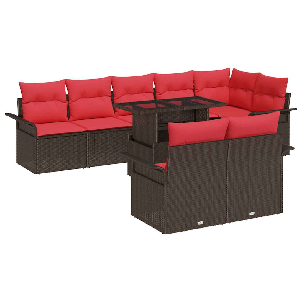 Havesofa Sæt med pude med opbevaring 9 pcs Brun Poly Rattan