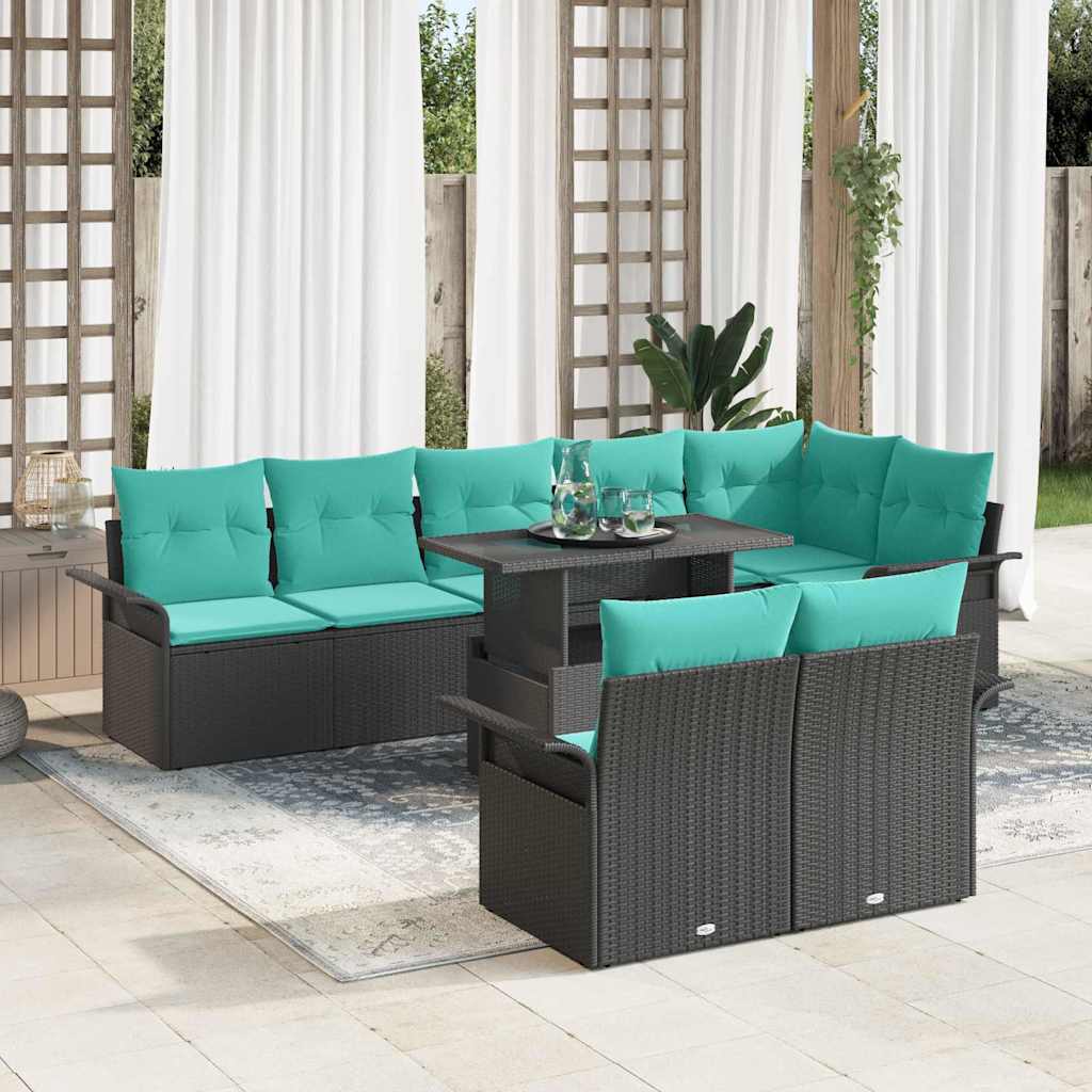 Havesofa Sæt med pude med opbevaring 9 pcs Sort Poly Rattan