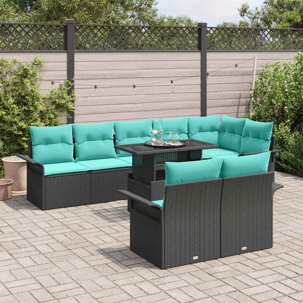 Havesofa Sæt med pude med opbevaring 9 pcs Sort Poly Rattan