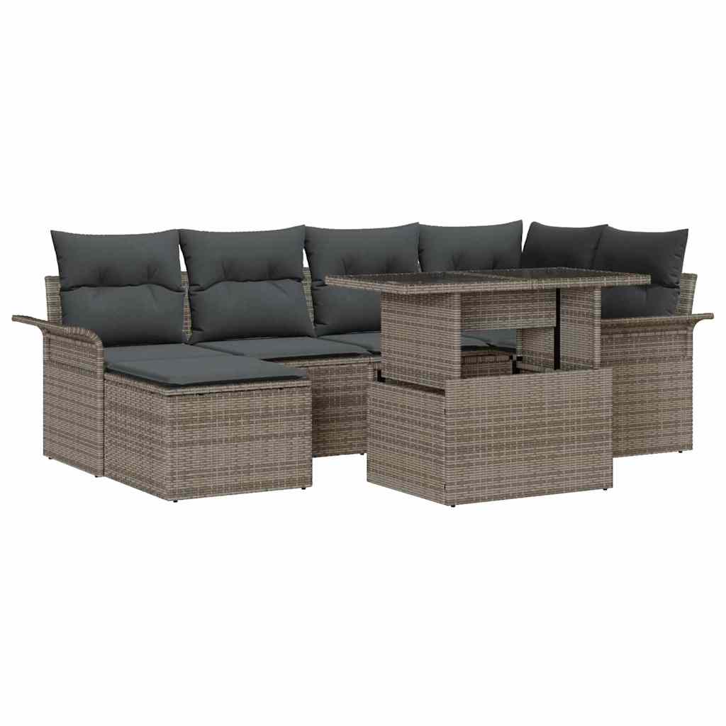 Havesofa Sæt med pude med opbevaring 7 pcs Grå Poly rattan