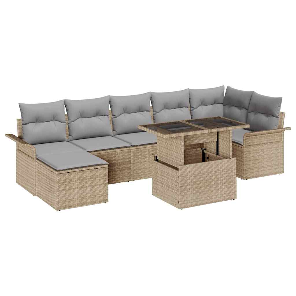 Havesofa Sæt med pude med opbevaring 8 pcs Beige Poly rattan