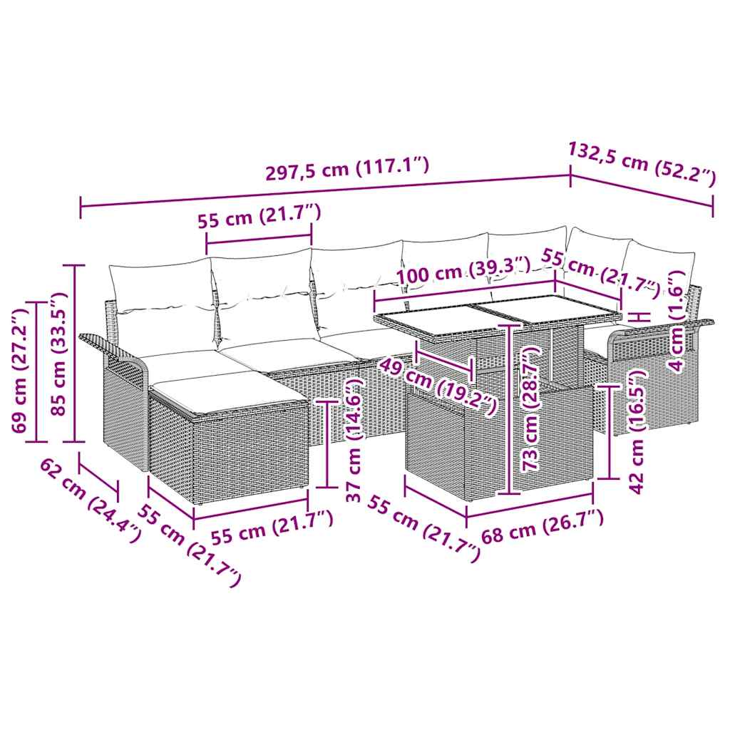 Havesofa Sæt med pude med opbevaring 8 pcs Beige Poly rattan
