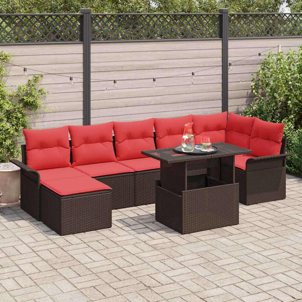 Havesofa Sæt med pude med opbevaring 8 pcs Brun Poly Rattan billede
