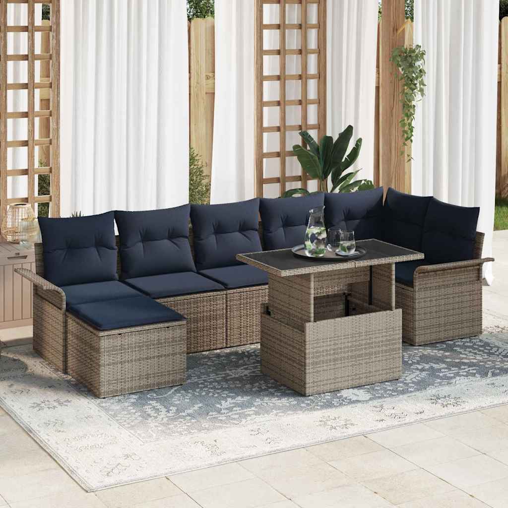 Havesofa Sæt med pude med opbevaring 8 pcs Grå Poly Rattan