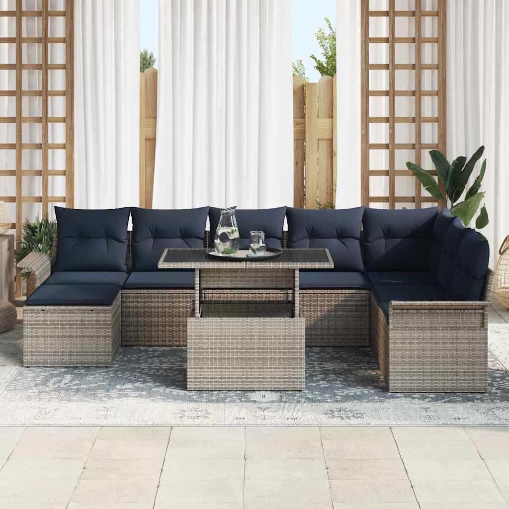 Havesofa Sæt med pude 9 pcs Grå Poly Rattan