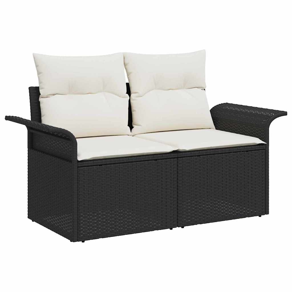 Havesofa Sæt med pude med pude 10 pcs Sort Poly Rattan