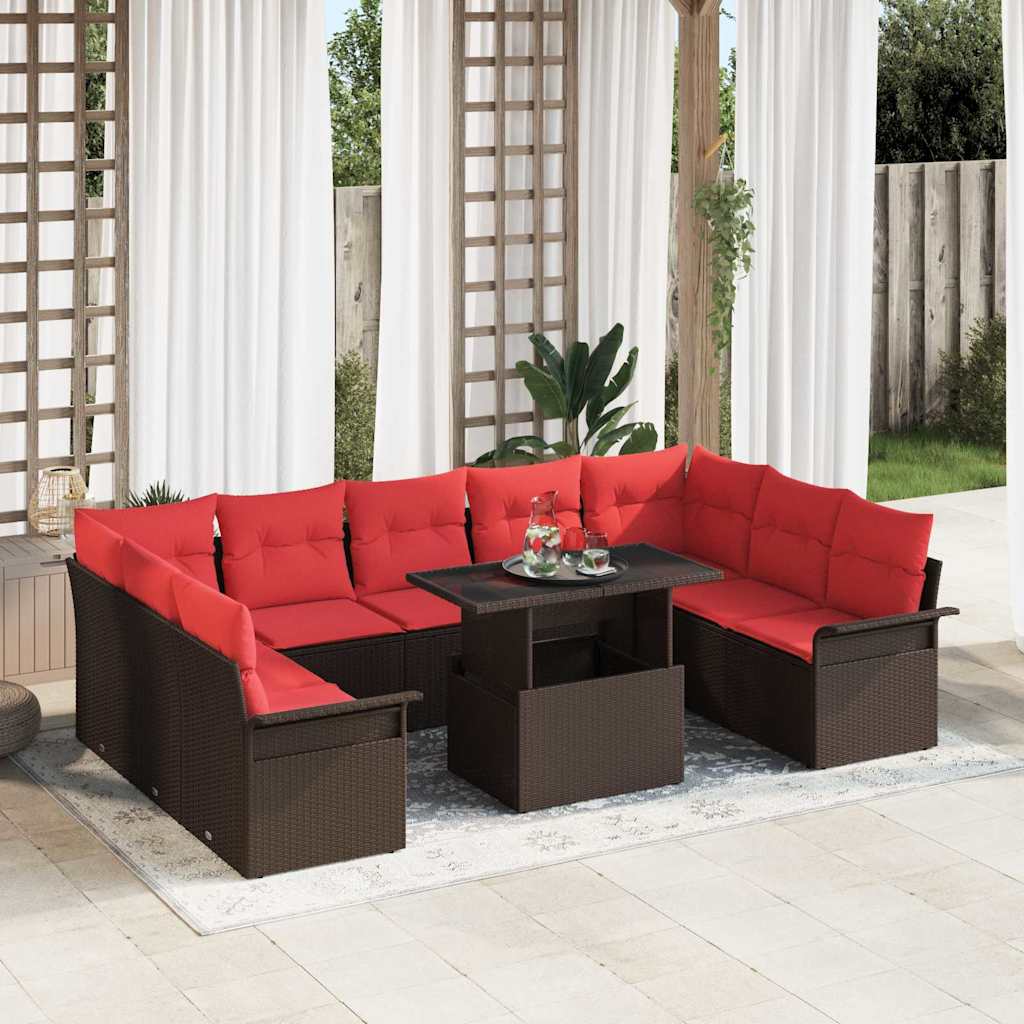 Havesofa Sæt med pude med pude 10 pcs Brun Poly Rattan billede