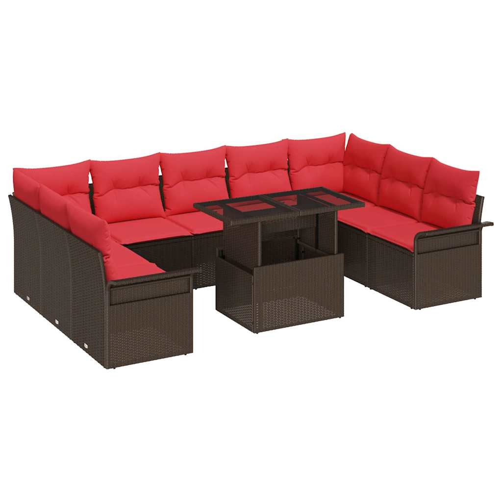 Havesofa Sæt med pude med pude 10 pcs Brun Poly Rattan
