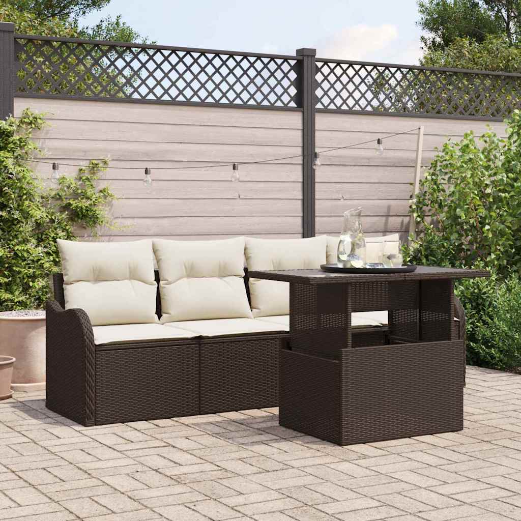 Havesofa Sæt med pude med pude 5 pcs Brun Poly Rattan