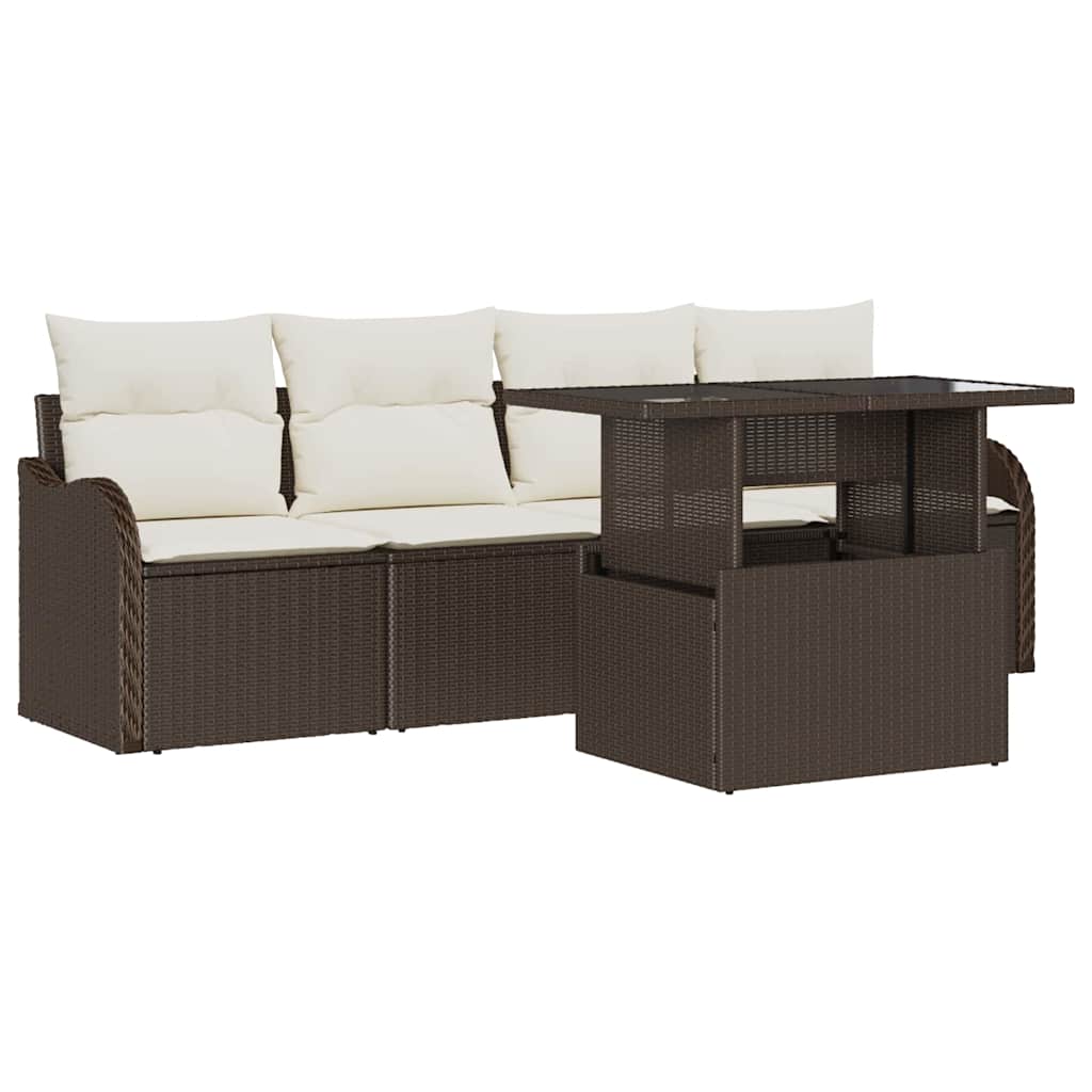 Havesofa Sæt med pude med pude 5 pcs Brun Poly Rattan