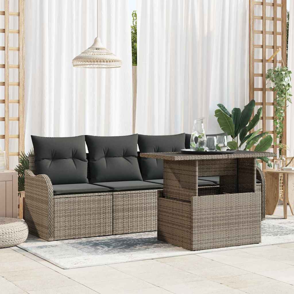Havesofa Sæt med pude med pude 5 pcs Grå Poly Rattan