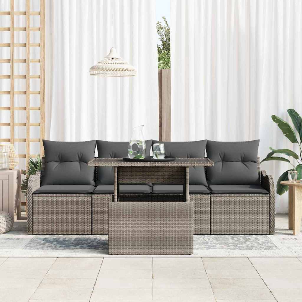 Havesofa Sæt med pude med pude 5 pcs Grå Poly Rattan