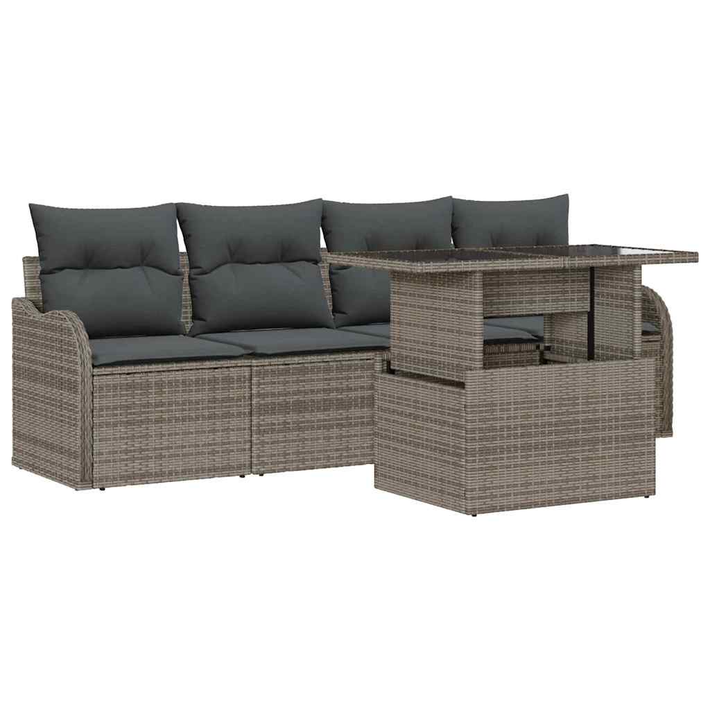 Havesofa Sæt med pude med pude 5 pcs Grå Poly Rattan