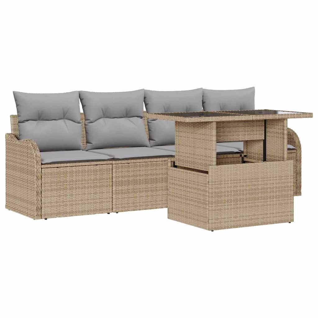 Havesofa Sæt med pude med pude 5 pcs Beige Poly Rattan