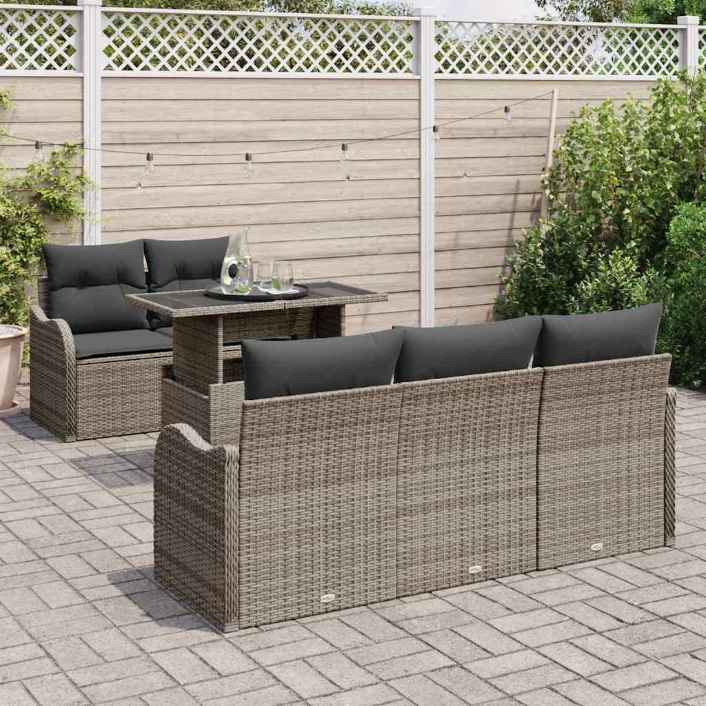 Havesofa Sæt med pude med pude 6 pcs Grå Poly Rattan