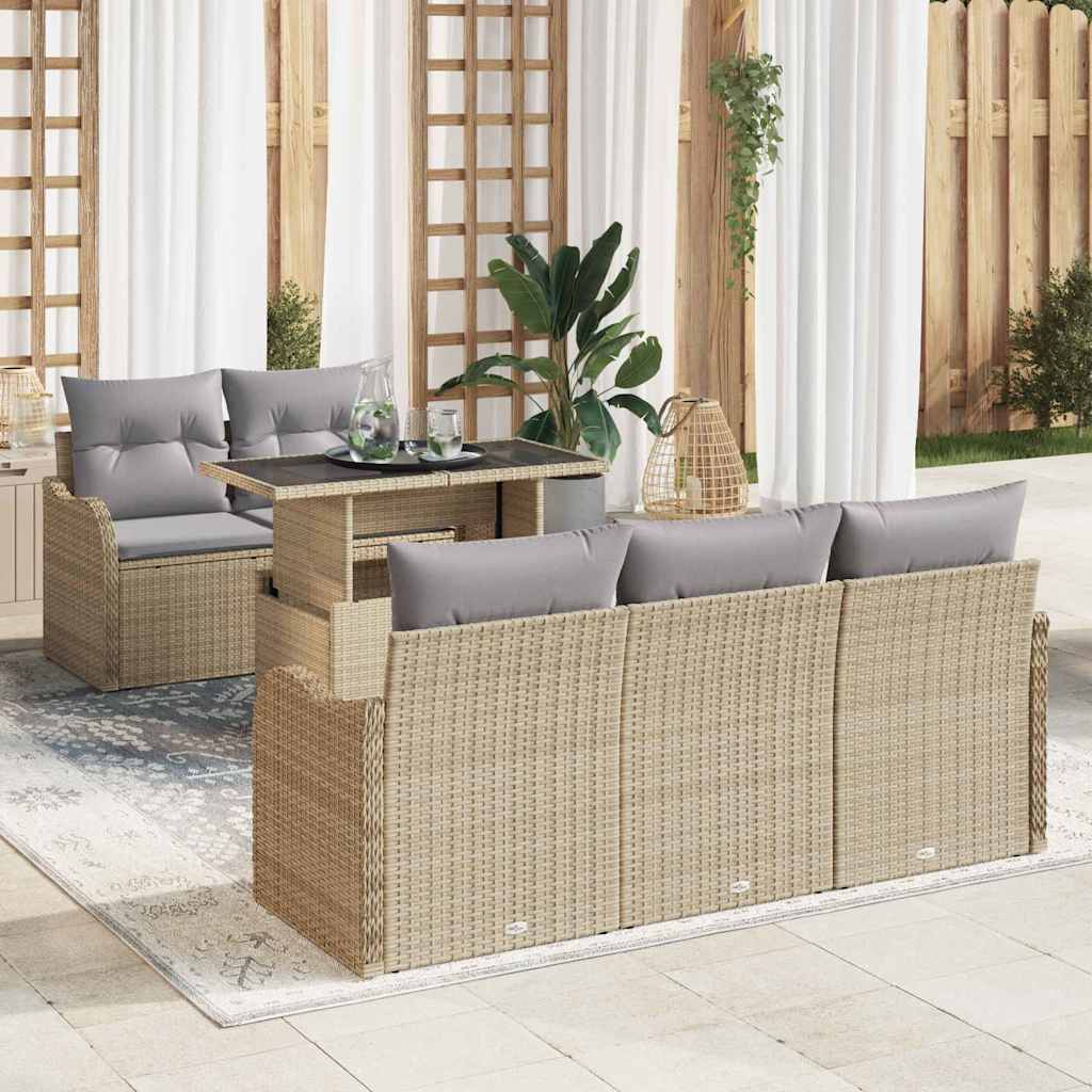 Havesofa Sæt med pude med pude 6 pcs Beige Poly Rattan