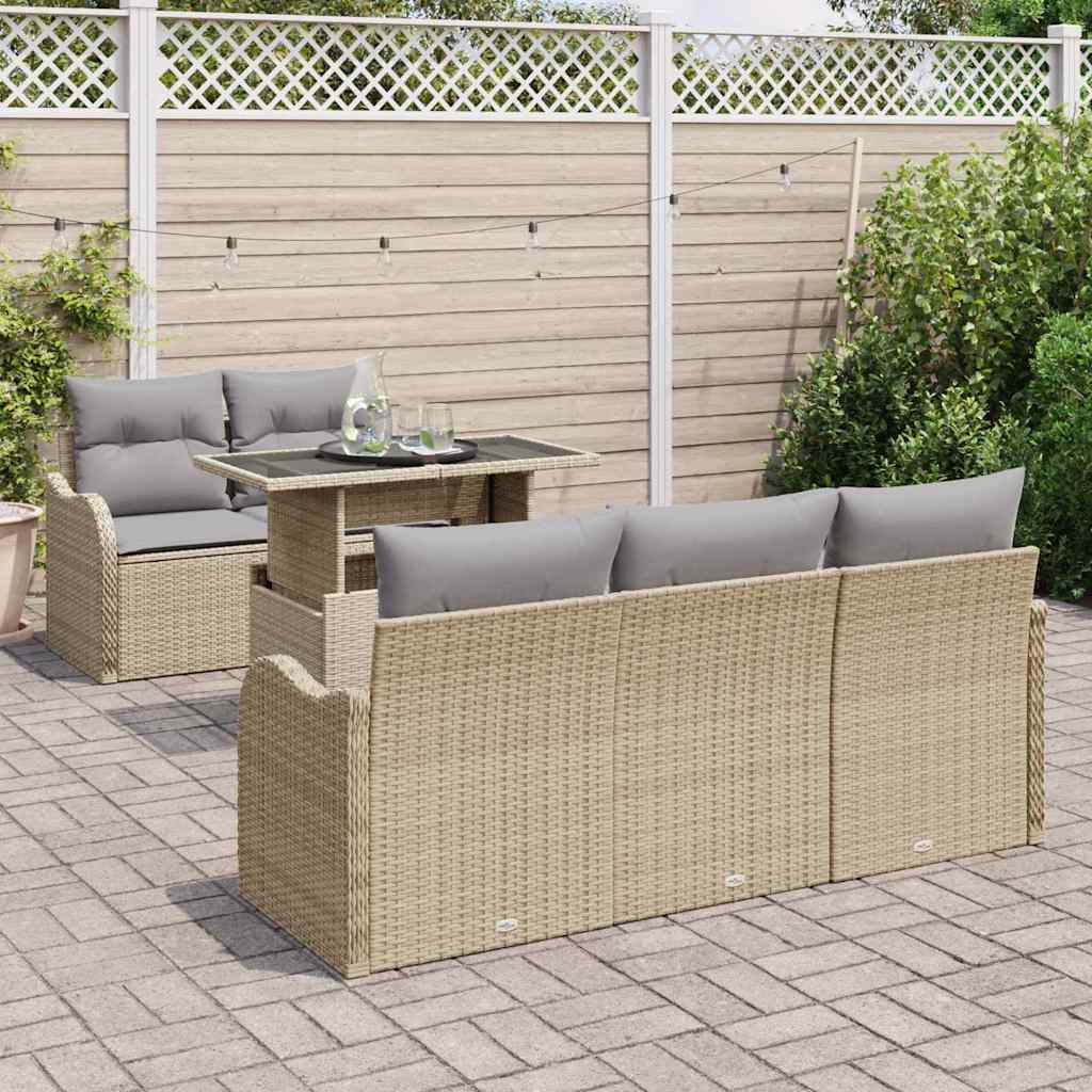 Havesofa Sæt med pude med pude 6 pcs Beige Poly Rattan
