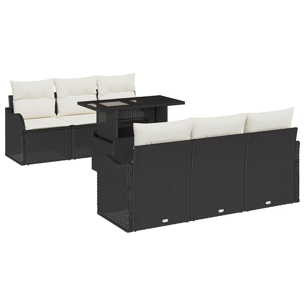 Havesofa Sæt med pude med opbevaring 7 pcs Sort Poly Rattan