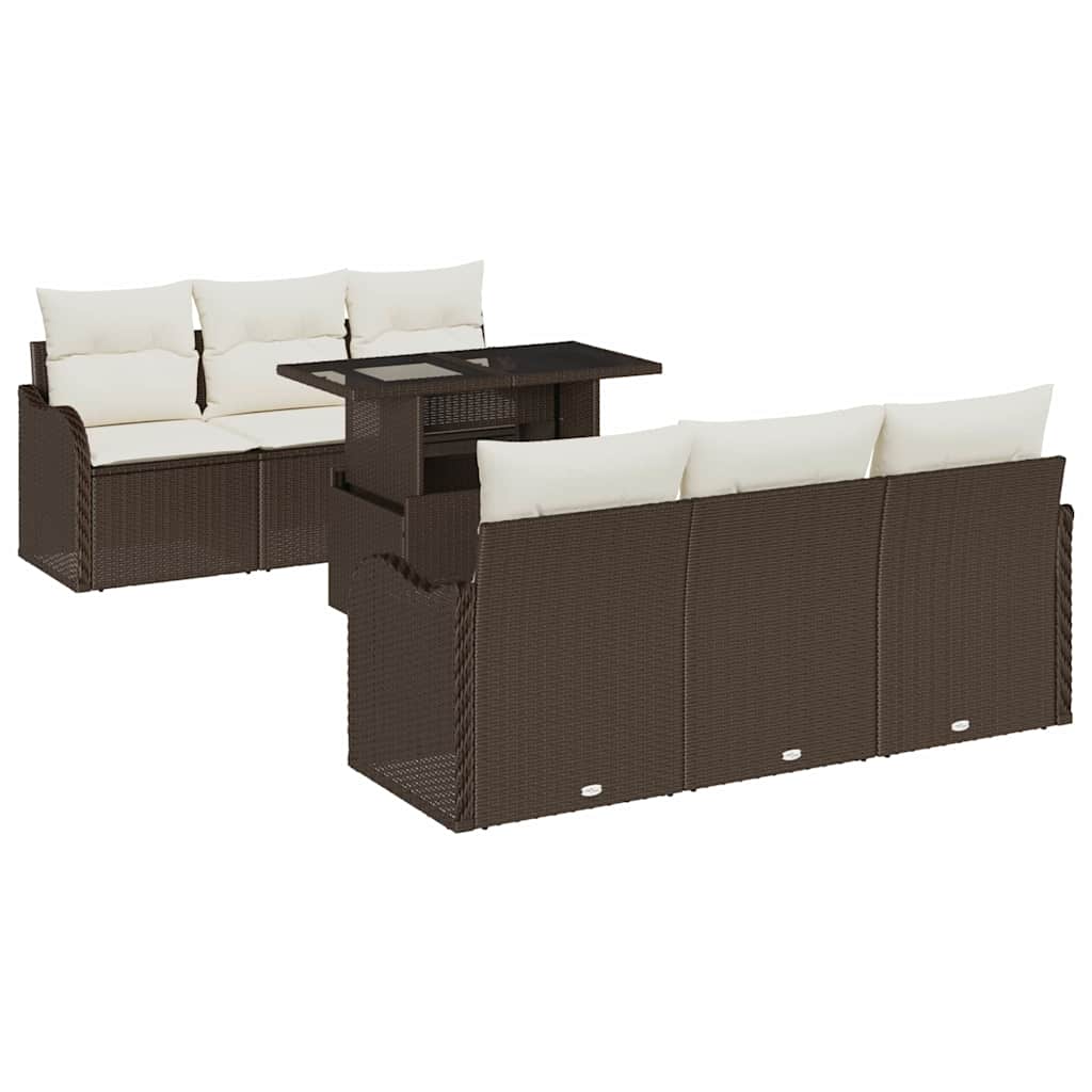 Havesofa Sæt med pude med opbevaring 7 pcs Brun Poly Rattan