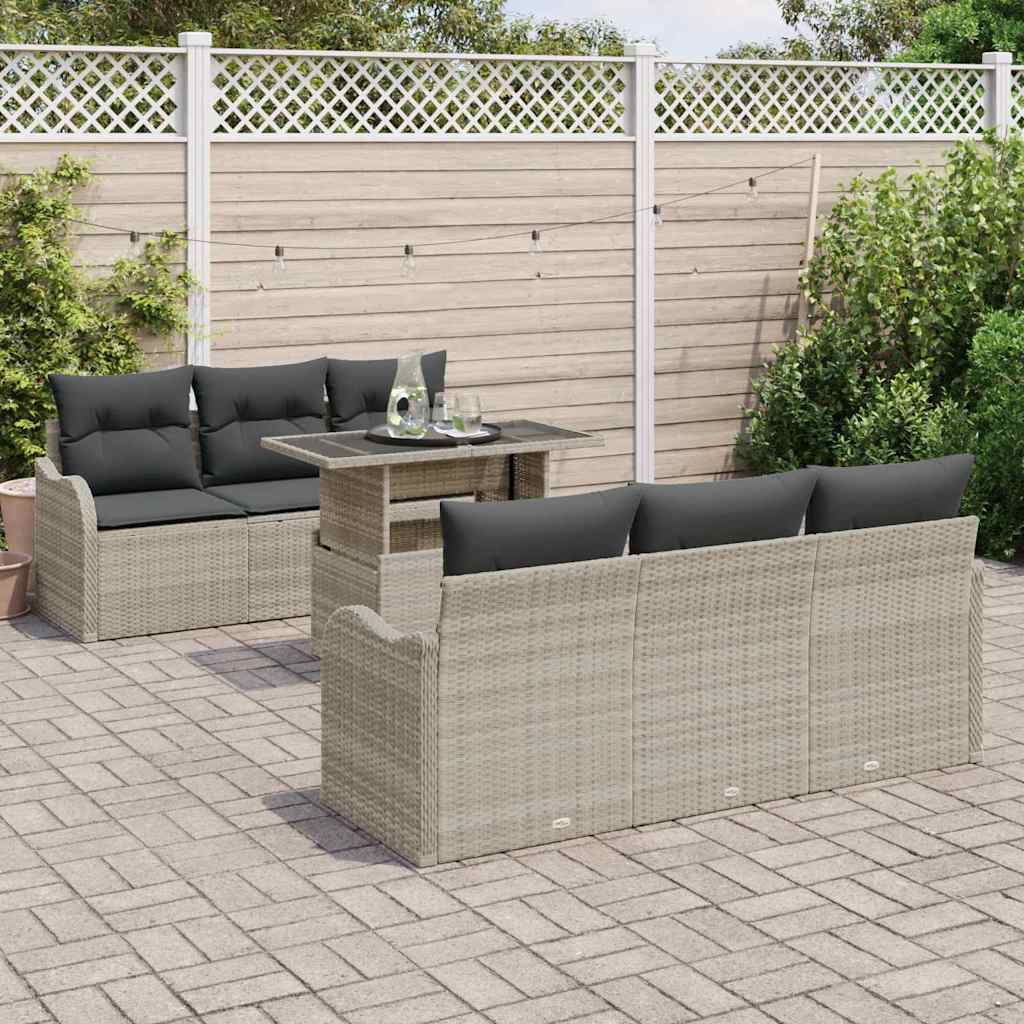 Havesofa Sæt med pude med opbevaring 7 pcs Lysegrå Poly Rattan