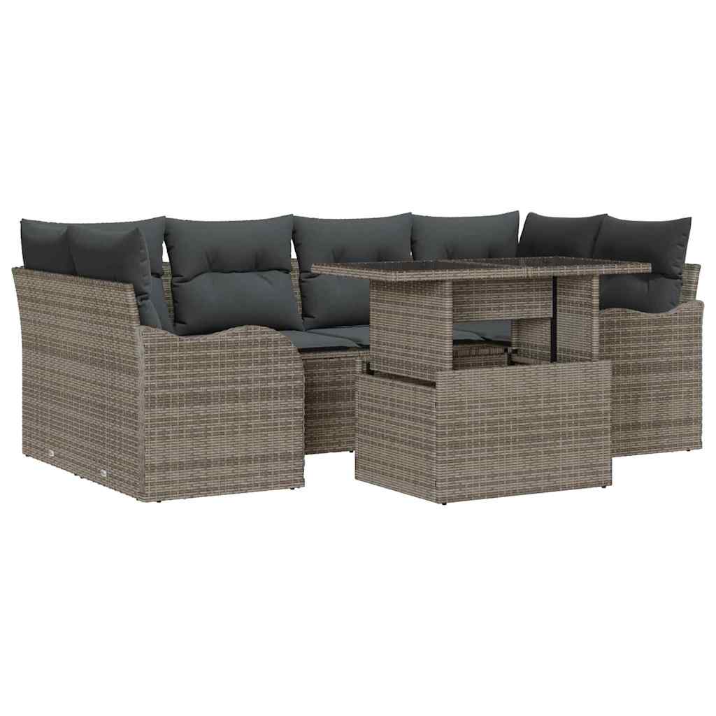 Havesofa Sæt med pude med opbevaring 7 pcs Grå Poly Rattan