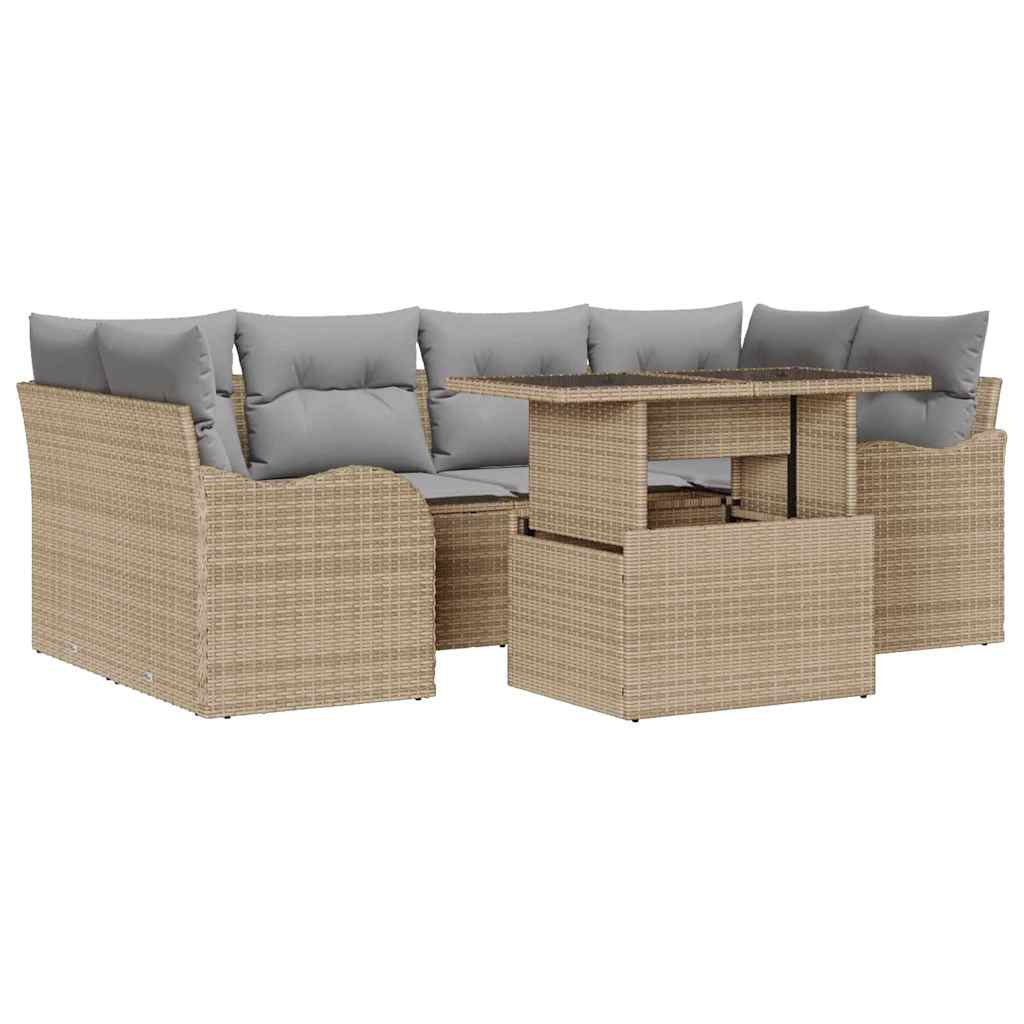 Havesofa Sæt med pude med opbevaring 7 pcs Beige Poly Rattan