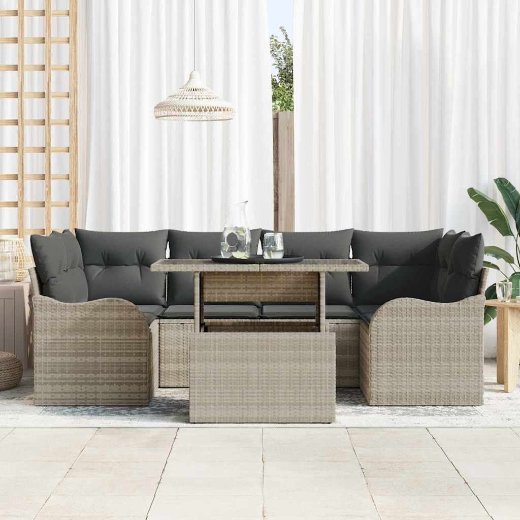 Havesofa Sæt med pude med opbevaring 7 pcs Lysegrå Poly Rattan