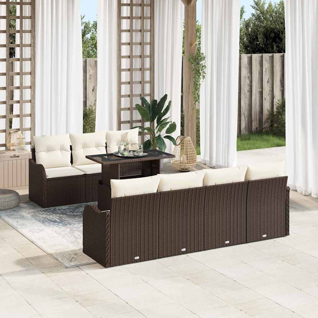 Havesofa Sæt med pude med opbevaring 8 pcs Brun Poly Rattan