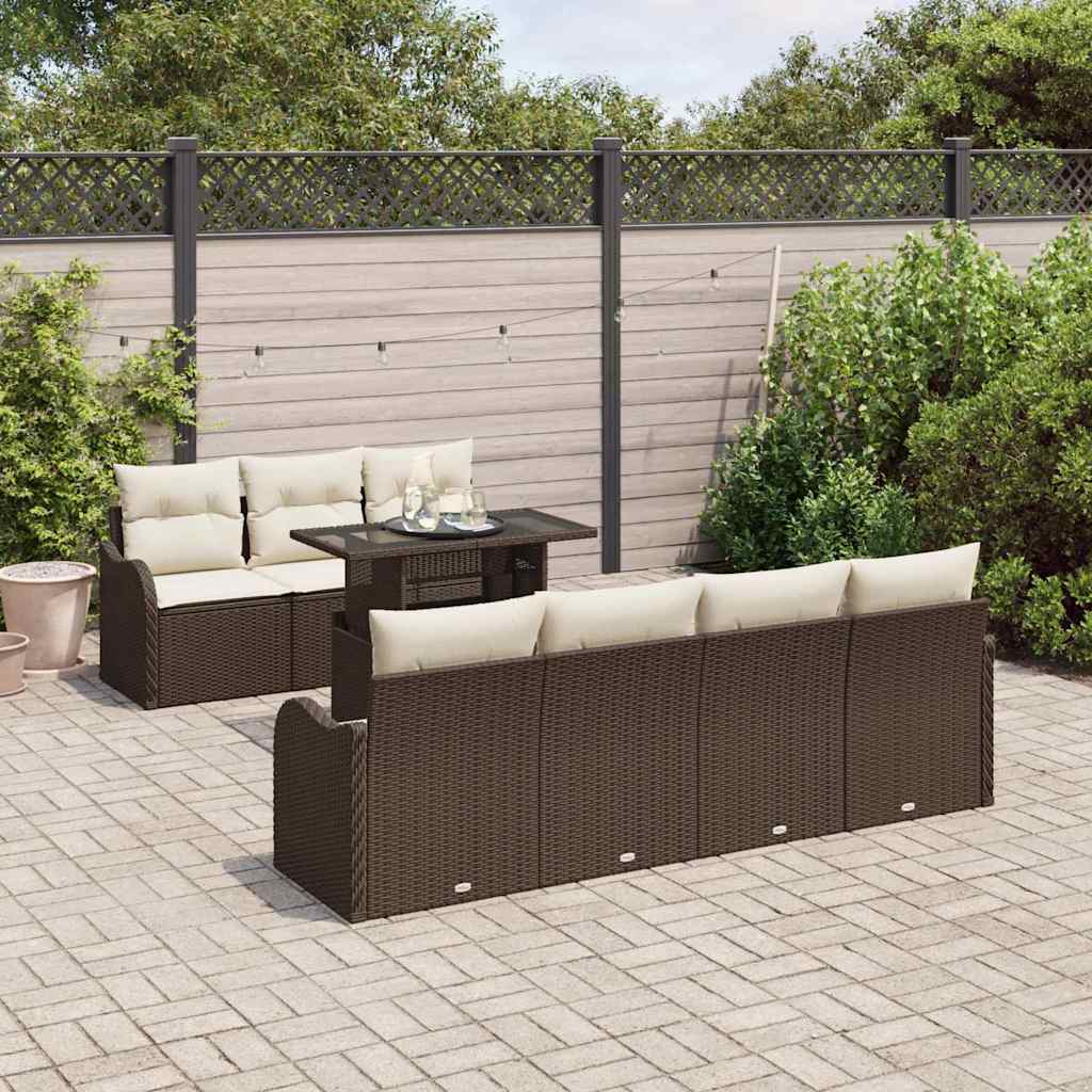 Havesofa Sæt med pude med opbevaring 8 pcs Brun Poly Rattan