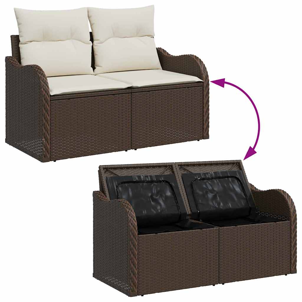 Havesofa Sæt med pude med opbevaring 8 pcs Brun Poly Rattan