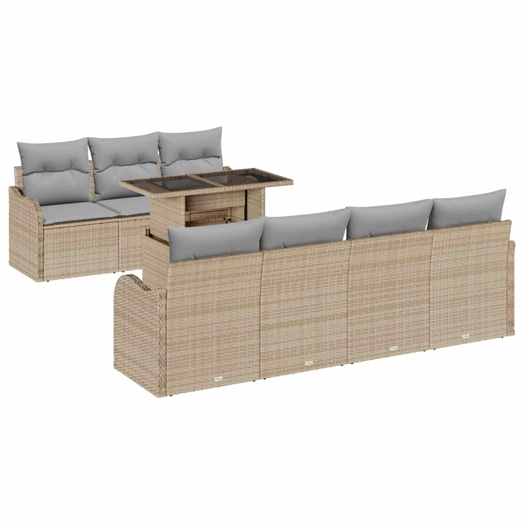 Havesofa Sæt med pude med opbevaring 8 pcs Beige Poly Rattan