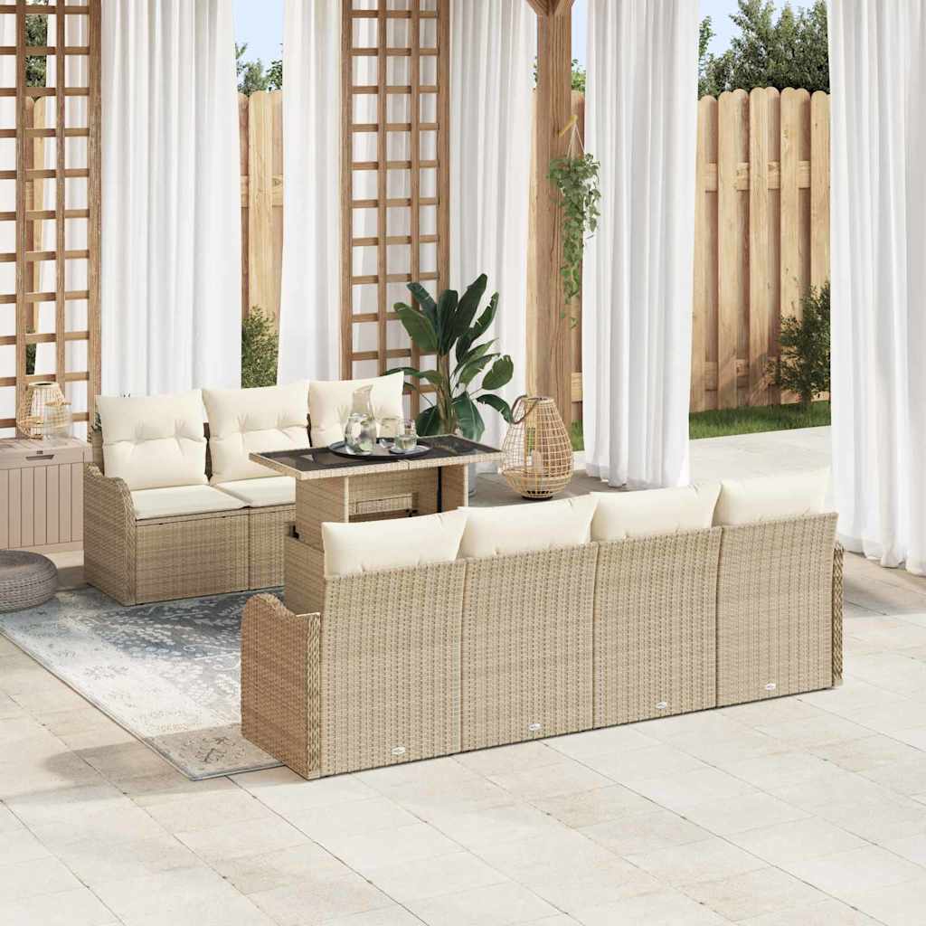 Havesofa Sæt med pude med opbevaring 8 pcs Beige Poly Rattan