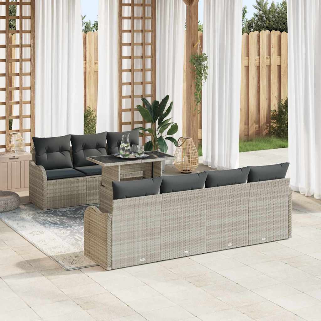 Havesofa Sæt med pude med opbevaring 8 pcs Lysegrå Poly Rattan