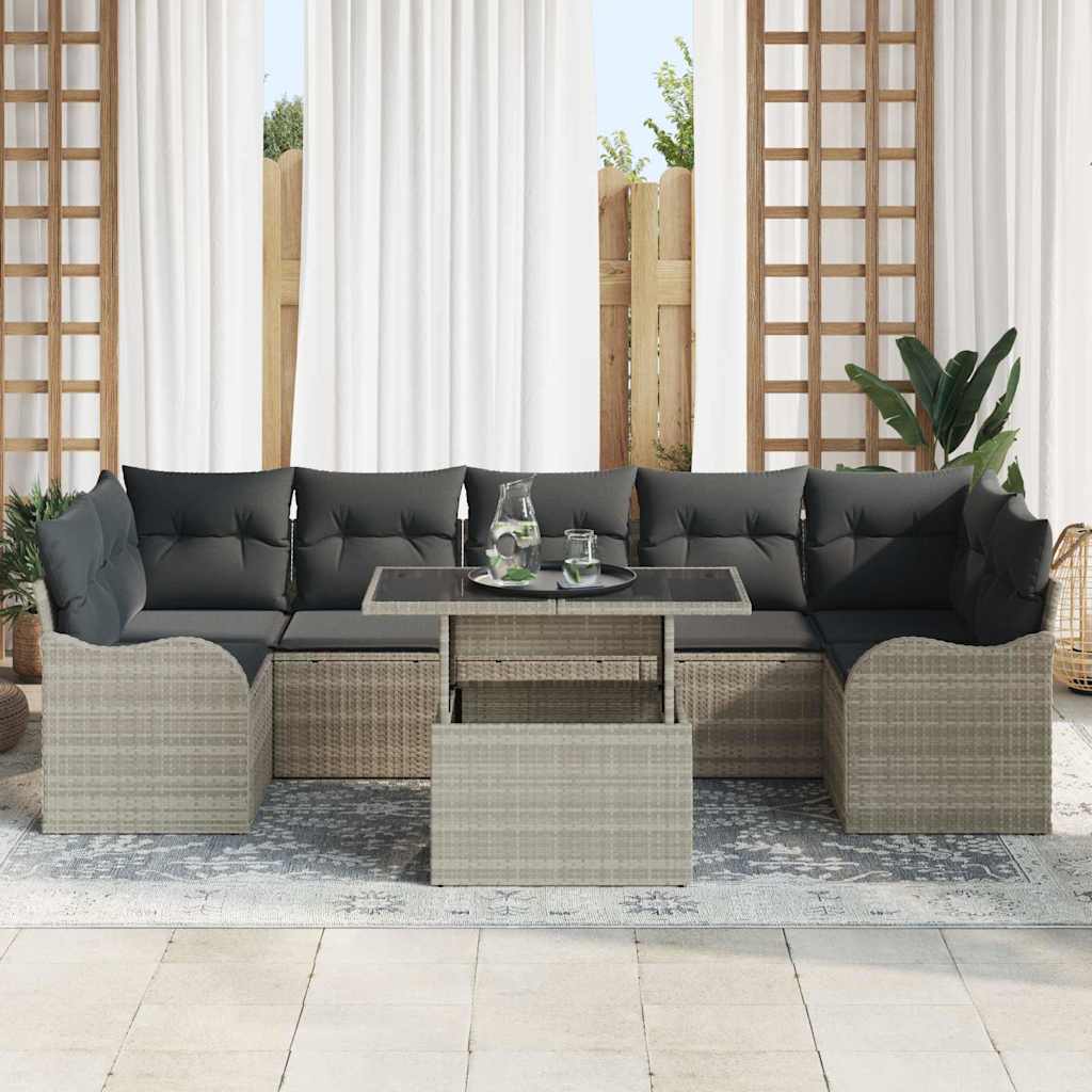Havesofa Sæt med pude med opbevaring 8 pcs Lysegrå Poly Rattan