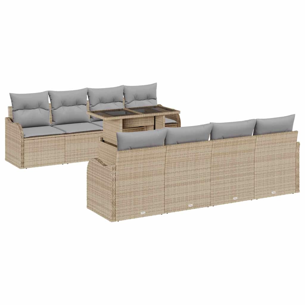 Havesofa Sæt med pude med opbevaring 9 pcs Beige Poly Rattan
