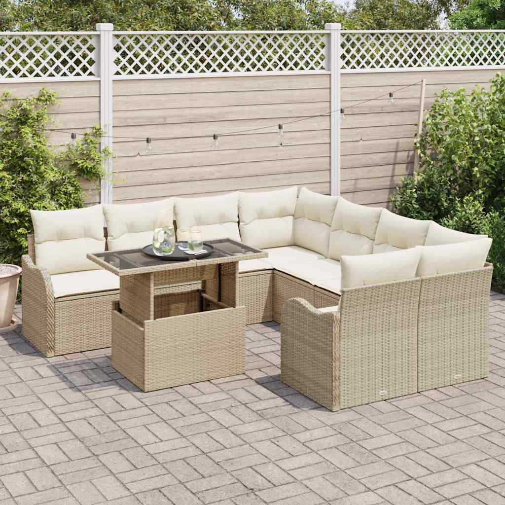 Havesofa Sæt med pude med pude 9 pcs Beige Polyrattan