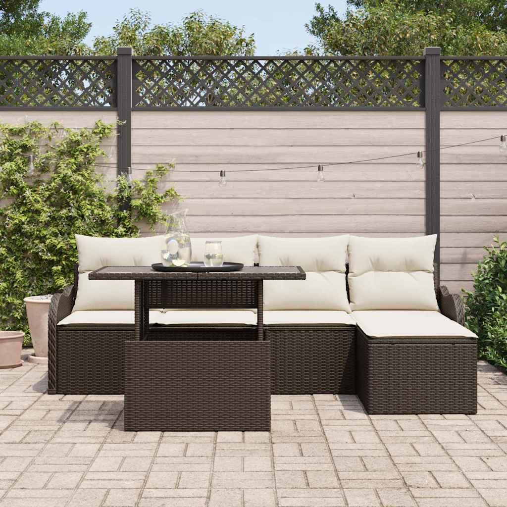 Havesofa Sæt med pude 6 pcs Brun Polyrattan
