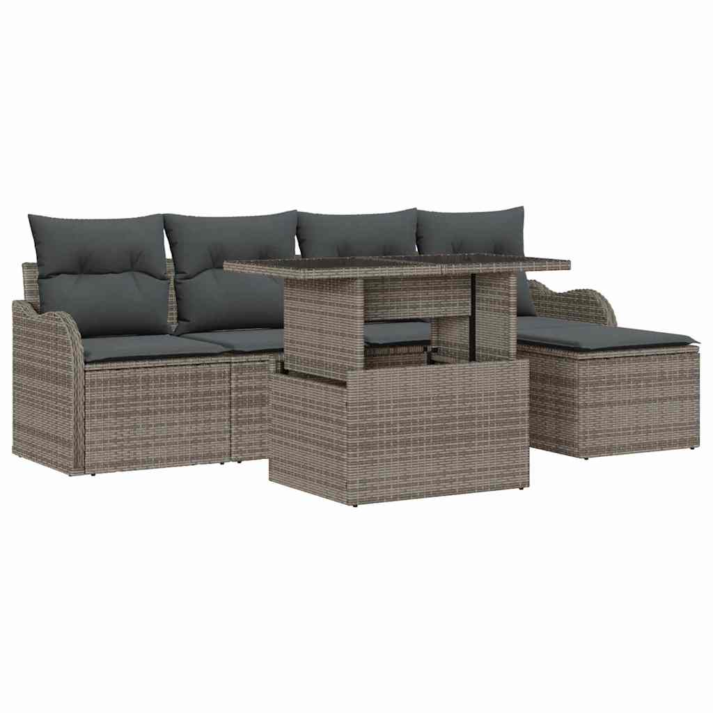 Havesofa Sæt med pude 6 pcs Grå Polyrattan