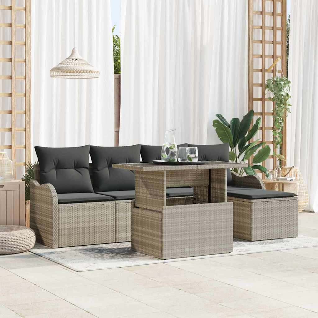 Havesofa Sæt med pude 6 pcs Lysegrå Polyrattan