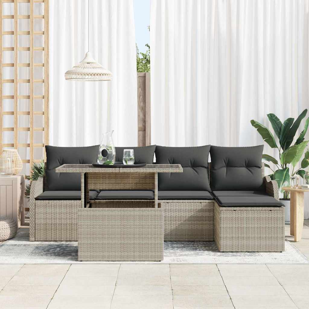 Havesofa Sæt med pude 6 pcs Lysegrå Polyrattan