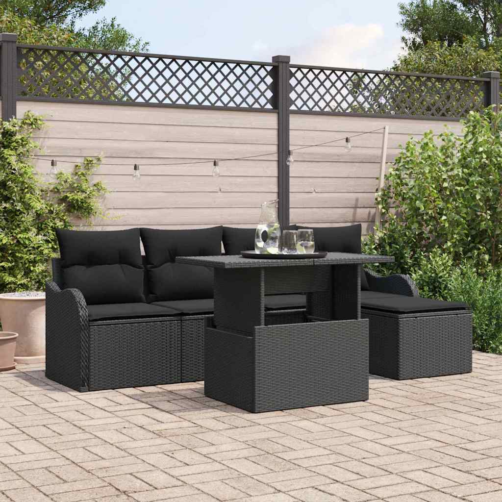 Havesofa Sæt 6 stk. Sort [Syntetisk]: Polyrattan