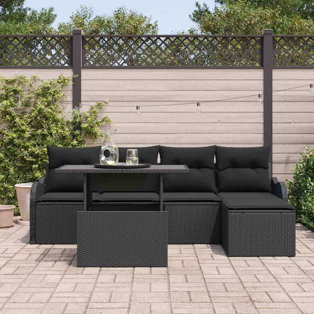 Havesofa Sæt 6 stk. Sort [Syntetisk]: Polyrattan