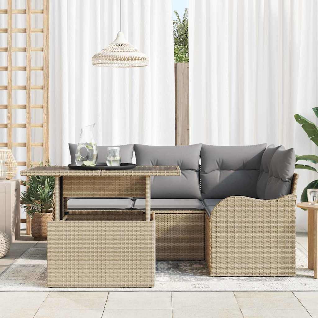 Havesofa Sæt med pude med pude 5 pcs Beige Poly Rattan