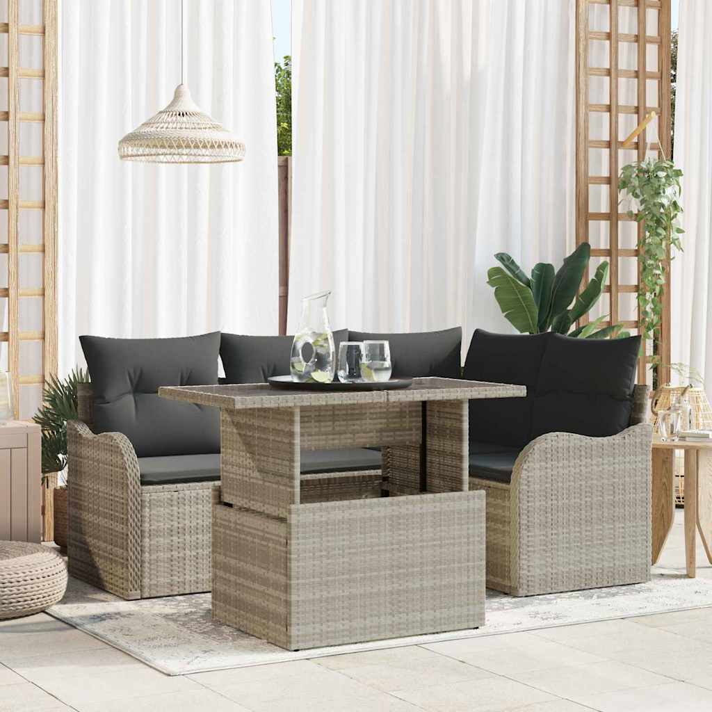 Havesofa Sæt med pude med pude 5 pcs Lysegrå Poly Rattan