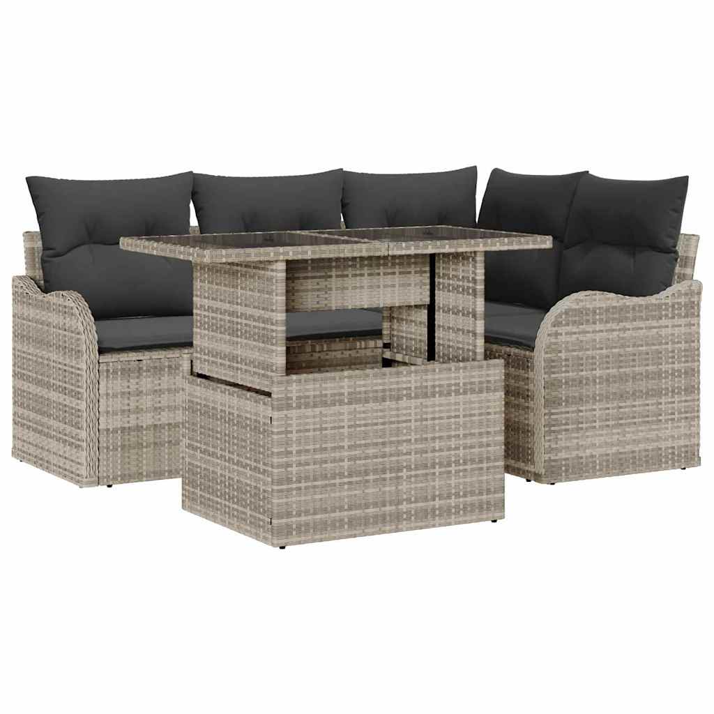 Havesofa Sæt med pude med pude 5 pcs Lysegrå Poly Rattan